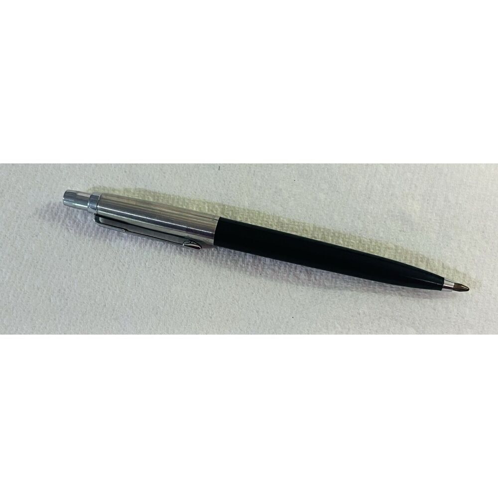 Parker Jotter Black Ballpoint Pen Chrome Cap Feather Made US Vtg
